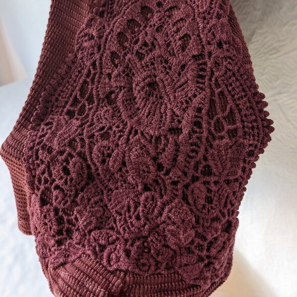 ABLE Thermal Maroon Waffle Knit Long Sleeve Dress Size Crochet Lace Boho Size M - Picture 5 of 10